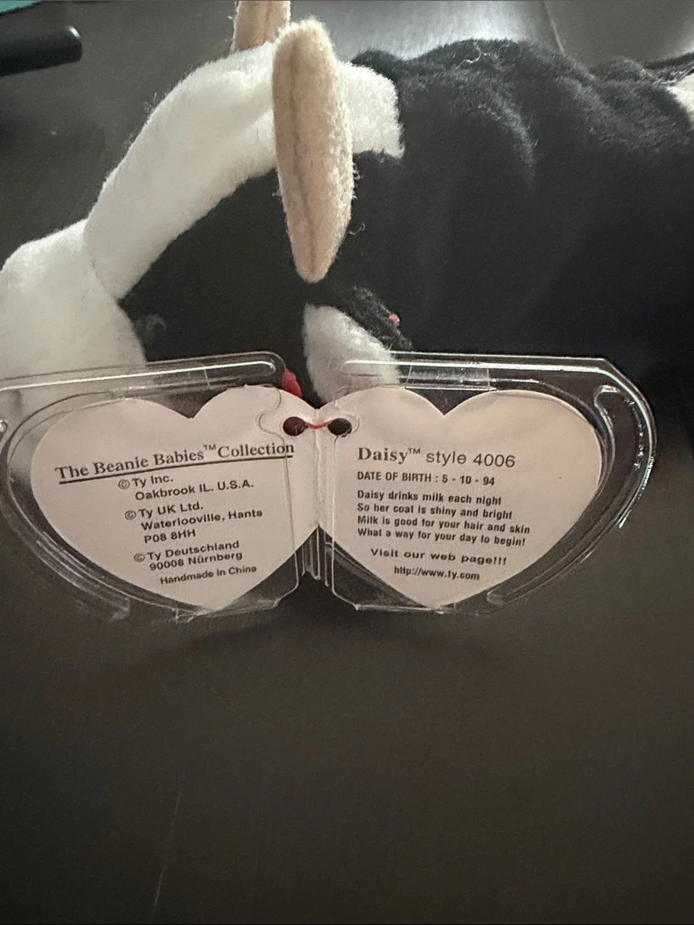 Ty Beanie Baby Daisy Black and White Cow Plush with Tag